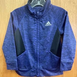Adidas Girls 3 Stripe Heathered Blue Sparkle Logo Zip up Jacket Size 2T